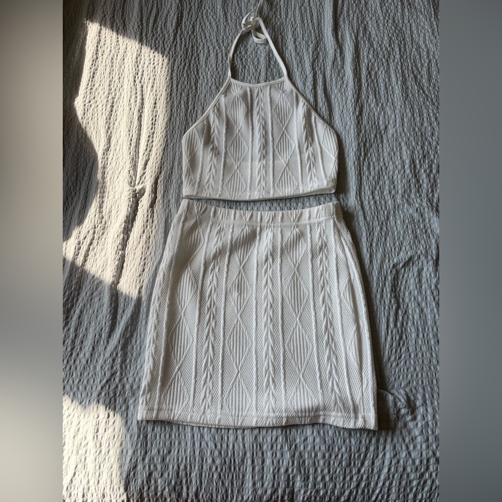 SHEIN White Textured Knit Set